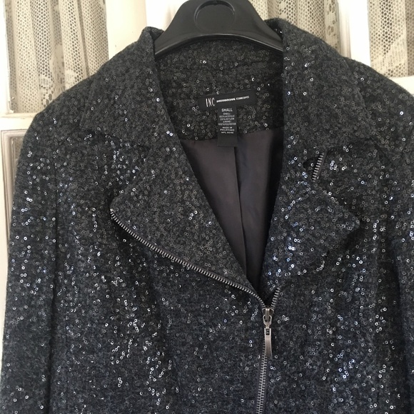 Host Pick! I-N-C International Concepts Sequin Adorned Moto Jacket – Size Small - Picture 2 of 9